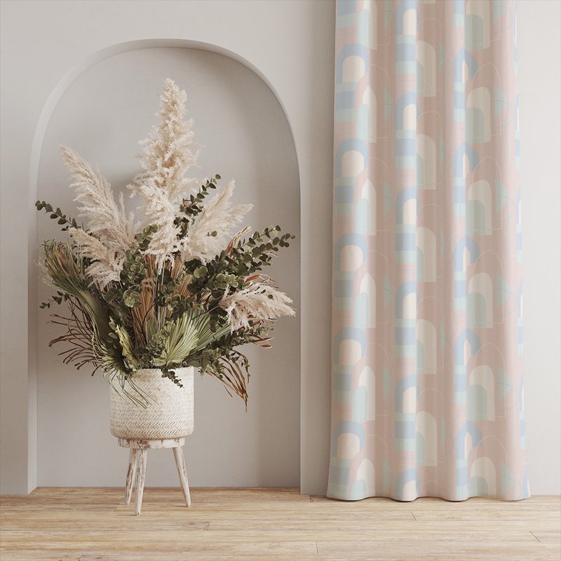 SW printed curtain HC1117 Sweet Arch soft arc pink arch - ม่านและป้ายประตู - เส้นใยสังเคราะห์ 