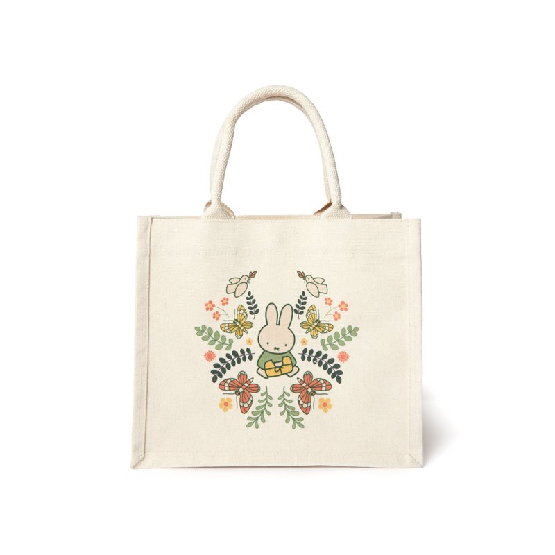 Miffy 70S Floral Canvas Bag - Miffy帆布袋 - 手提包/手提袋 - 棉．麻 白色