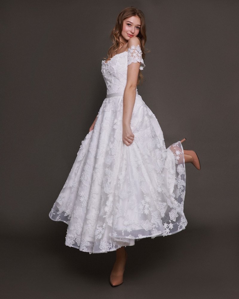 lace wedding dress, vintage wedding dress a line - 晚裝/晚禮服  - 其他材質 白色