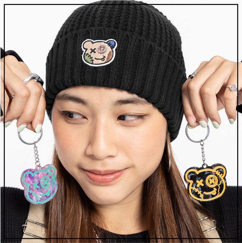 Button Bear Keyring - Keychains - Other Materials Black