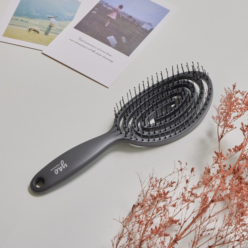 yao sensitive round hollow massage comb night gray | soft short hair sensitive scalp - Makeup Brushes - Plastic 