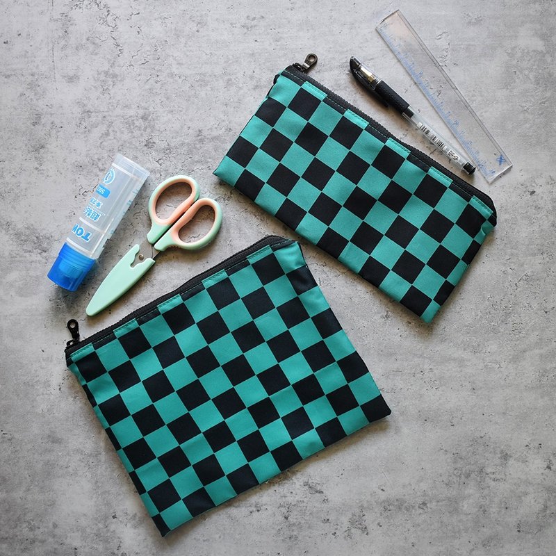 學用文具收納袋/筆袋_棋盤格 - 鉛筆盒/筆袋 - 尼龍 綠色