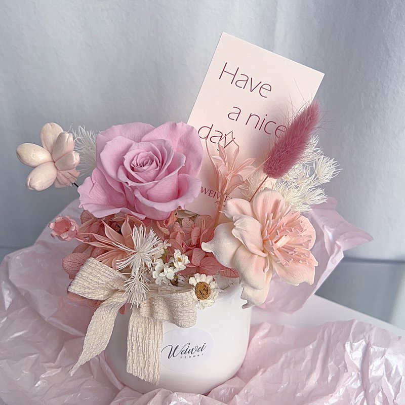 Valentine's Day Gift [With Gift Box] Cute little transparent immortal table flowers/dry potted flowers/opening/ - Dried Flowers & Bouquets - Plants & Flowers Pink