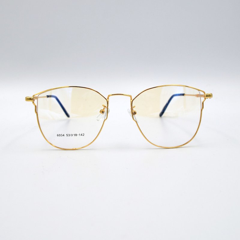 Vintage Wenqing Digital Printing Metal Frame Pointer Flat Glasses Gold Glasses GLASSES EYEWEAR - กรอบแว่นตา - โลหะ สีทอง