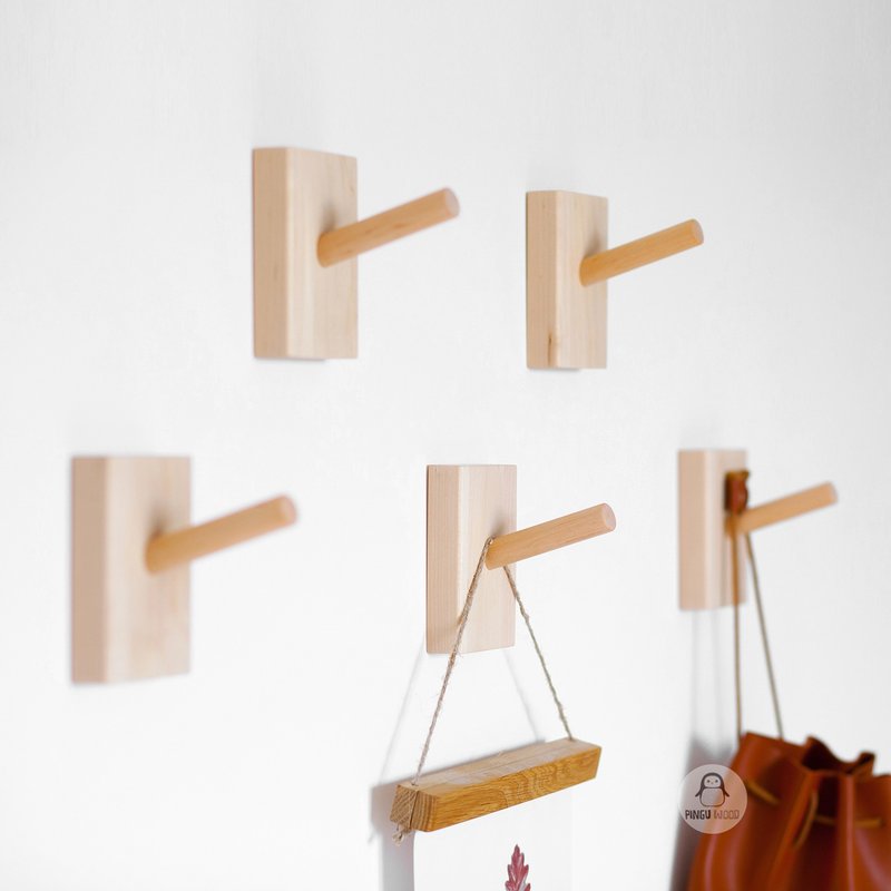 Set of 5 Peg Wall Hooks, Clothes Hook, Peg Hook, Wooden Hanger - ตะขอที่แขวน - ไม้ 