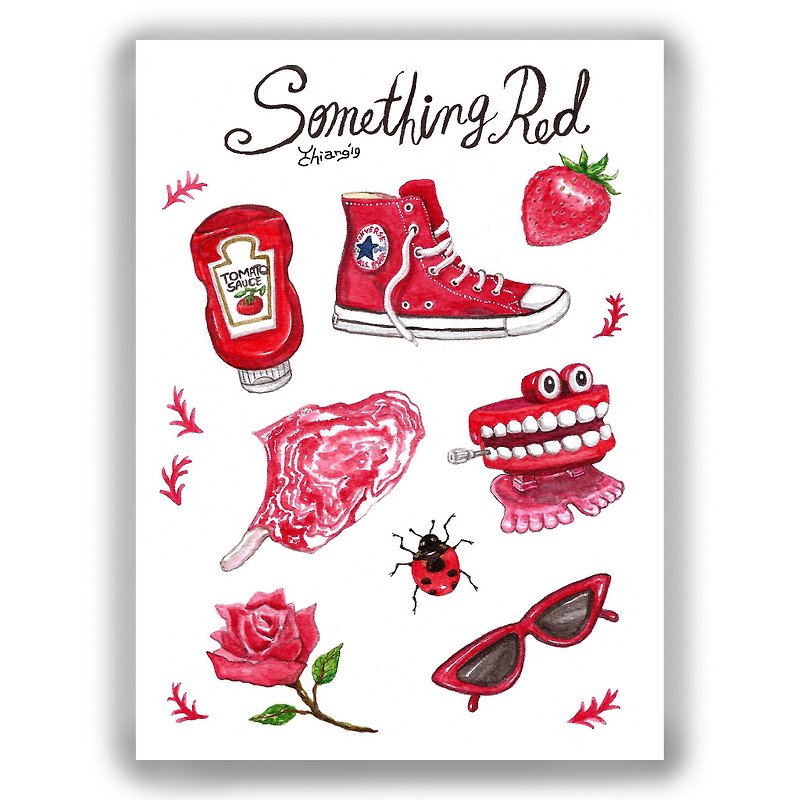 Hand-painted illustration universal card/postcard/card/illustration card--Something Red - การ์ด/โปสการ์ด - กระดาษ สีแดง