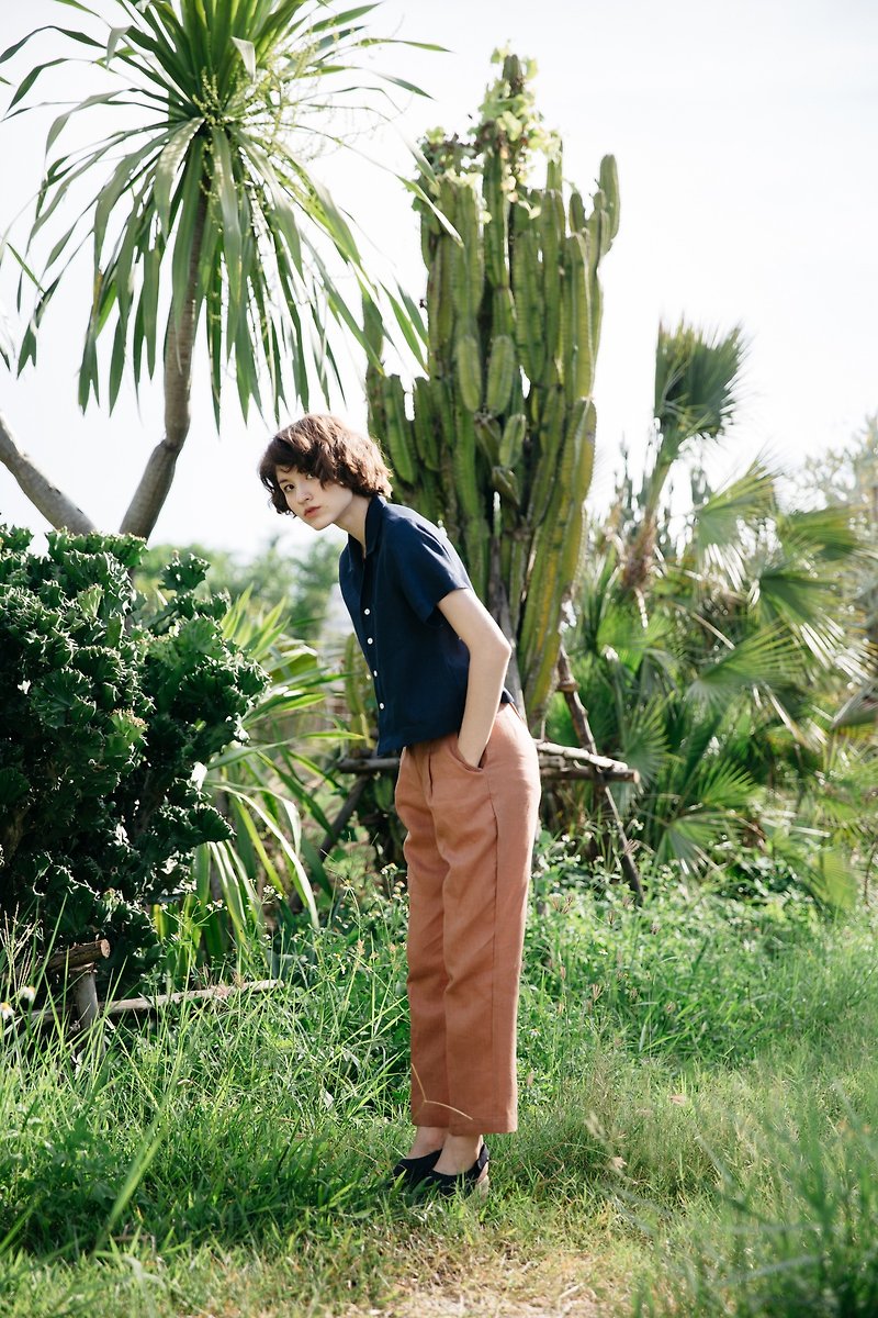 【Off-Season Sales】Slim Trousers in Dusted Clay - 女長褲 - 棉．麻 咖啡色