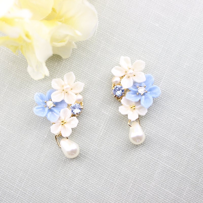 Blue Flower Swarovski Earrings Clip-On - Earrings & Clip-ons - Clay Blue