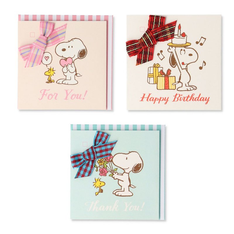 Hallmark_Snoopy square super mini card bows in three styles [greeting card/thank you/multi-purpose - การ์ด/โปสการ์ด - กระดาษ หลากหลายสี