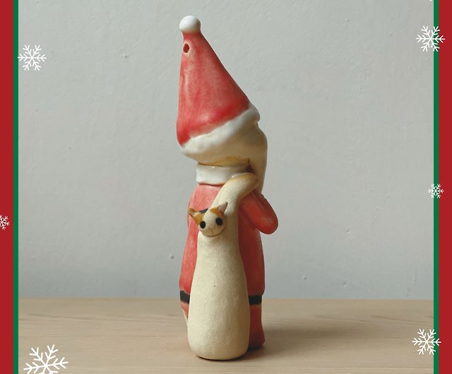 サンタクロース手作り陶器人形_野良猫を運ぶ12月シーズン限定作品