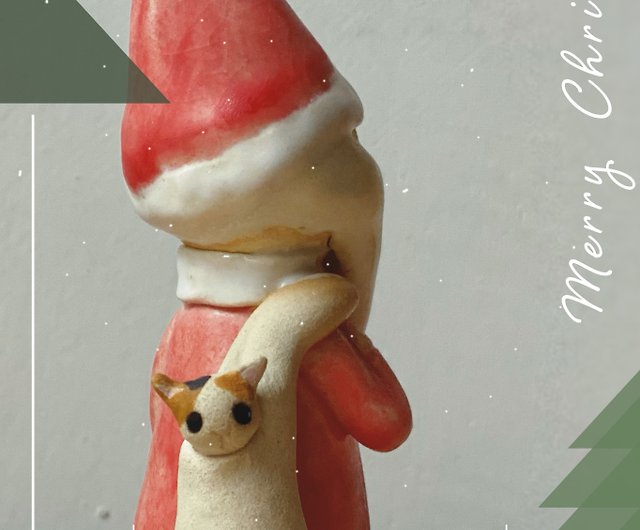 サンタクロース手作り陶器人形_野良猫を運ぶ12月シーズン限定作品