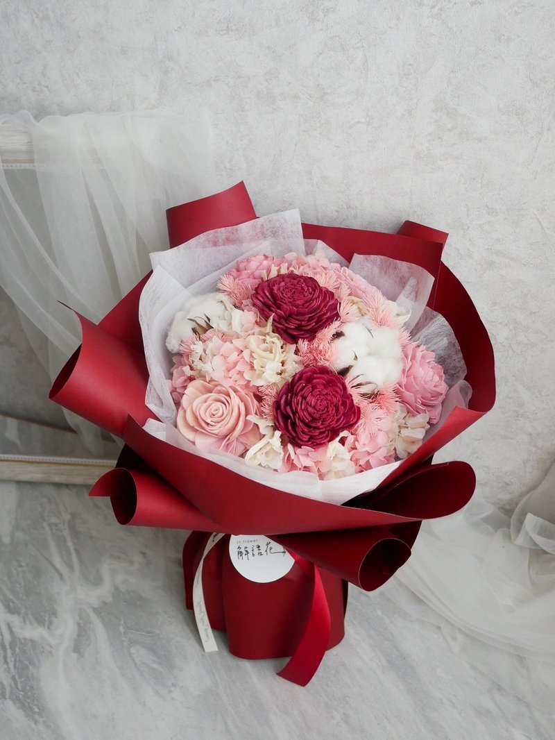 Medium-sized round dry bouquet [Love Secret] Wedding Anniversary/Proposal Bouquet/Chinese Valentine's Day - Dried Flowers & Bouquets - Plants & Flowers Pink