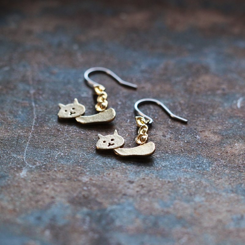 Cat Zunda Earrings P219 - ต่างหู - โลหะ สีทอง