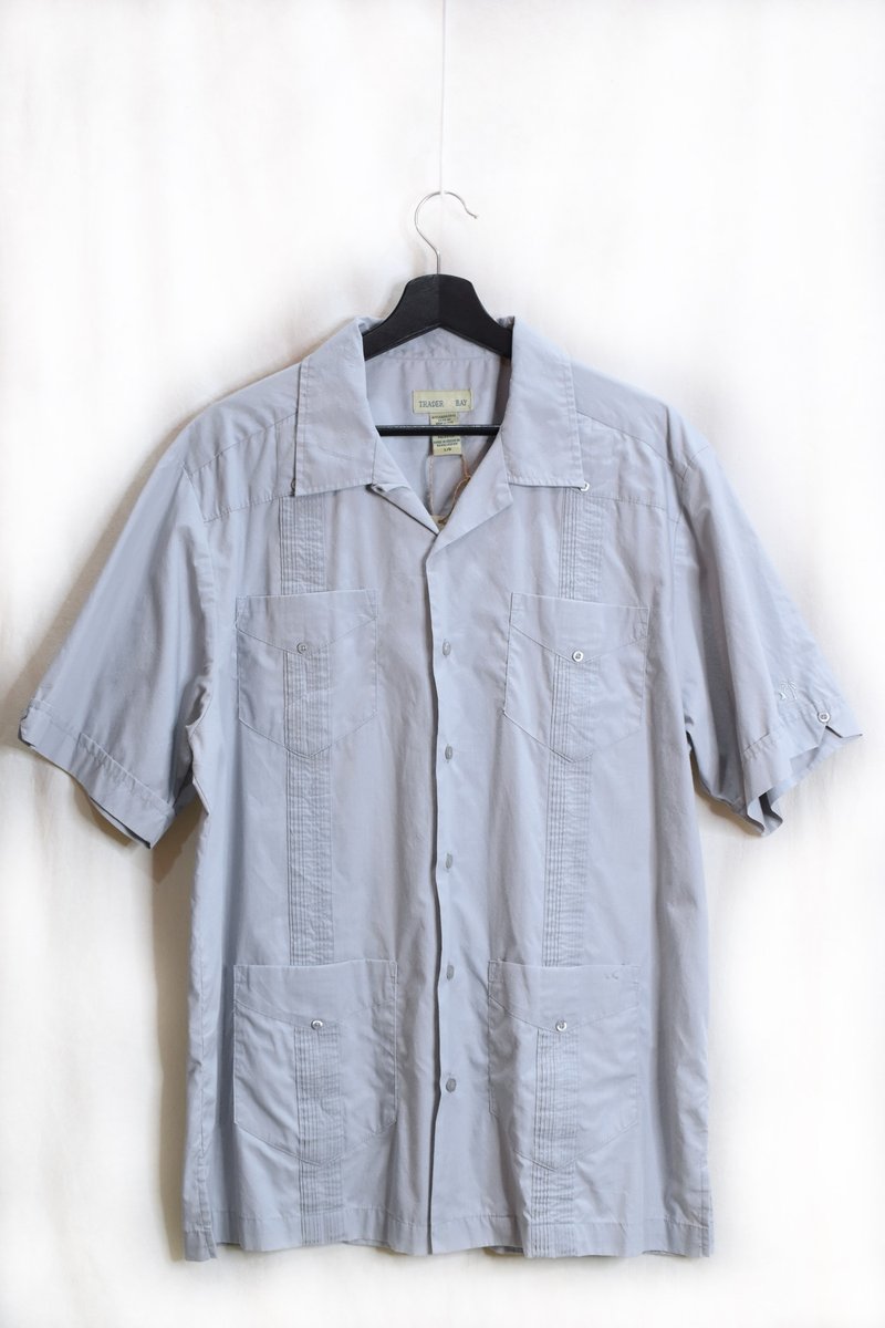 Vintage plain Cuban shirt blue and gray - Men's Shirts - Cotton & Hemp 