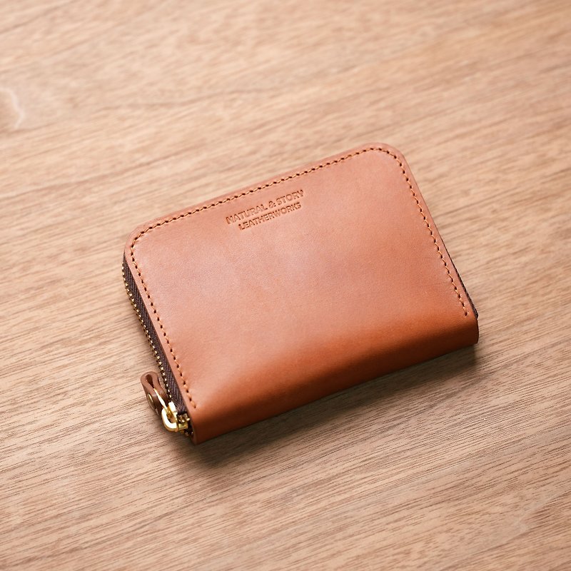 [NS Handmade Leather Goods] Italian Imported Cowhide Wallet, ㄇ Type Zipper Short Clip (Free Printing) - Wallets - Genuine Leather 