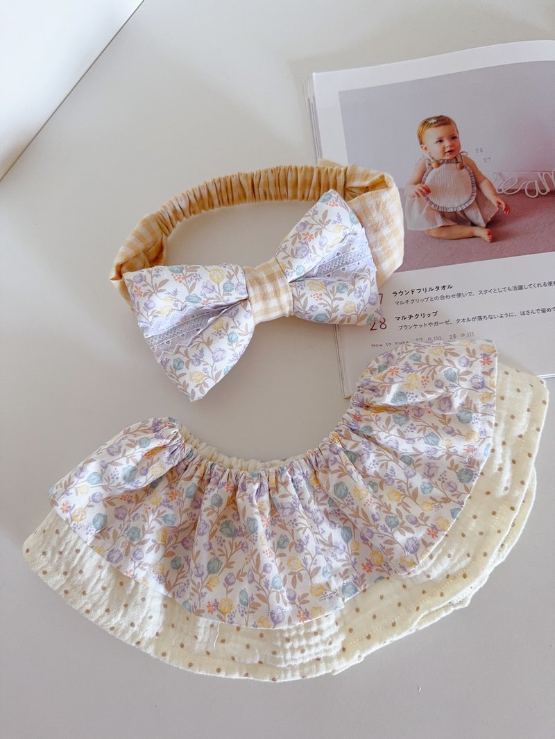 現貨 豐碩果實 荷葉圍兜 髮帶 彌月禮盒 滿月禮 Baby Shower gift - 彌月禮盒 - 棉．麻 