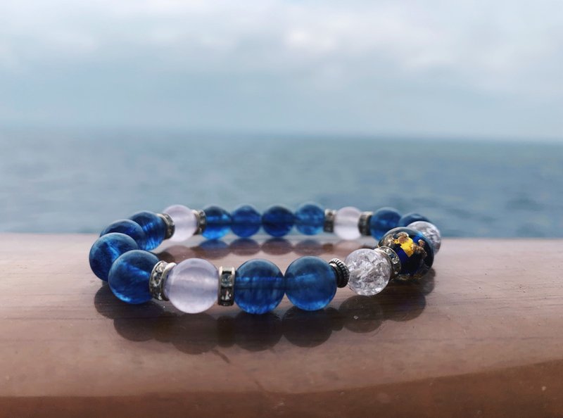 [Glass Series] Dark Purple Blue Gold Foil Glaze Bead Bracelet - สร้อยข้อมือ - กระจกลาย สีน้ำเงิน