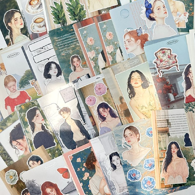illustrated characters Sticker 40 types Mix (anns note) vintage collage - 貼紙 - 紙 多色