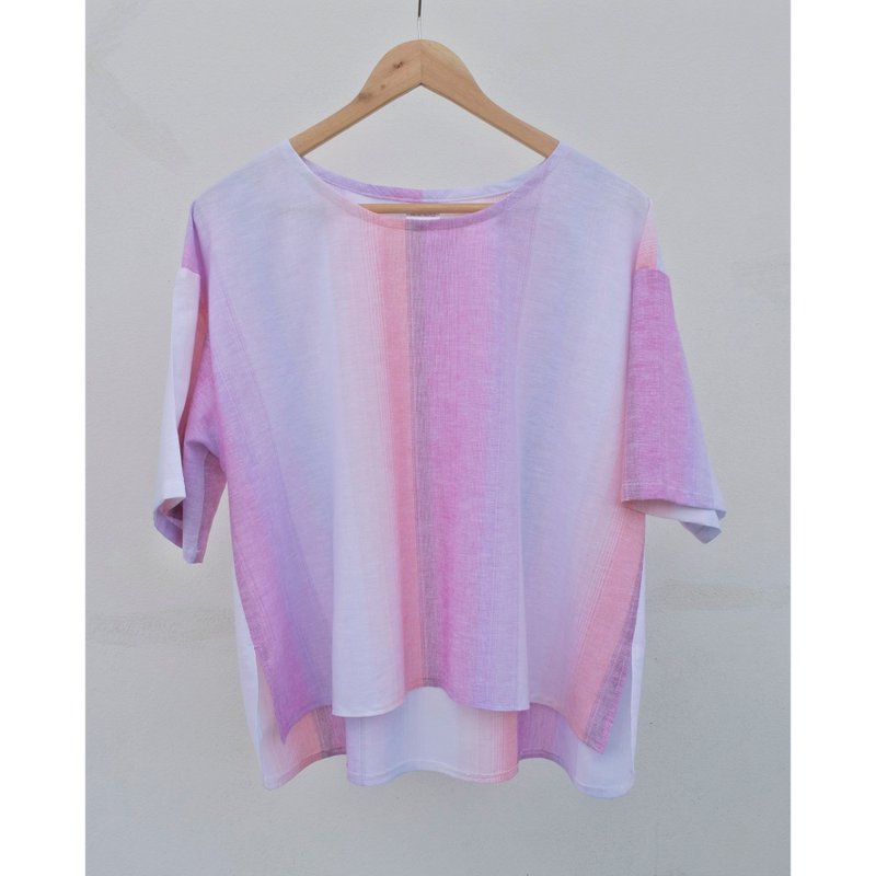 Cotton | เสื้อคอกลม แขนสั้น สีม่วง - เสื้อผู้หญิง - ผ้าฝ้าย/ผ้าลินิน สีม่วง