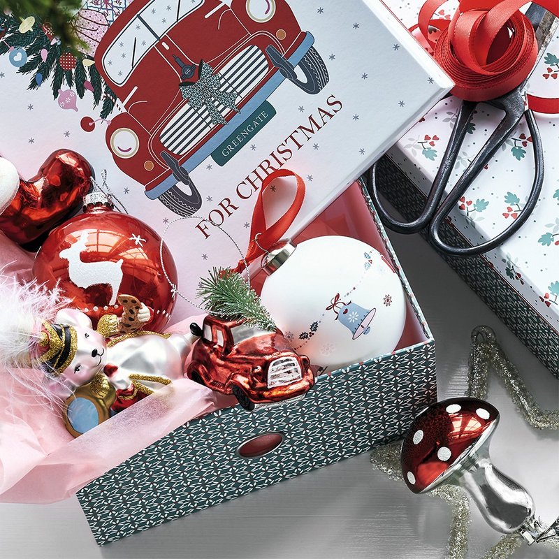 丹麥GreenGate Christmas red 汽車收納盒2入 - 居家收納/收納盒/儲物盒 - 紙 綠色