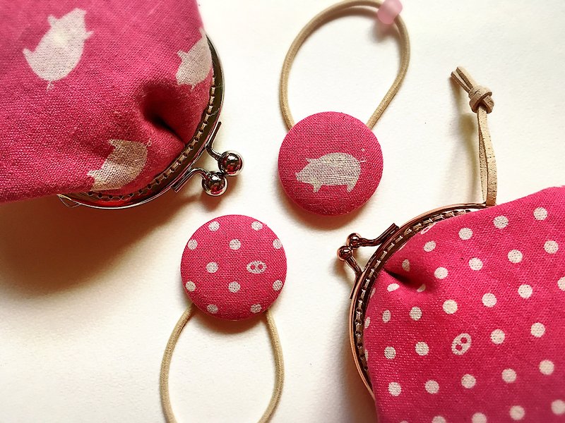 Hm2. Piglet nose & flying pig. Pink peach single buckle hair bundle 1 into - Hair Accessories - Cotton & Hemp Pink