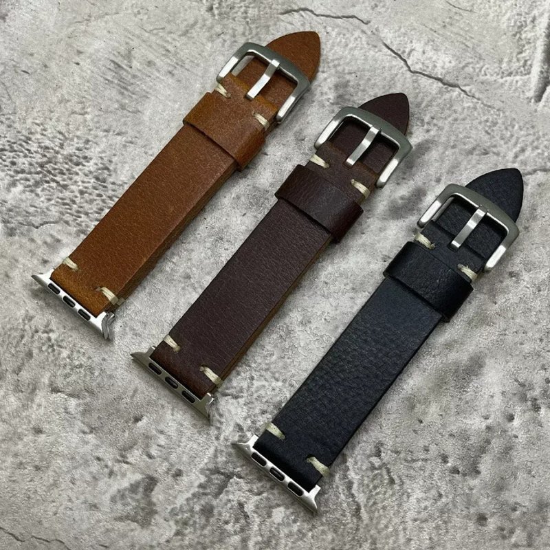 Apple Watch series is suitable for all sizes XL version hand-stitched cowhide strap - สายนาฬิกา - หนังแท้ สีเขียว