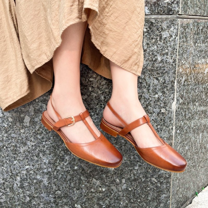 Lab's Choice・Emily Retro T-band Mary Jane Brown- Baked Bleu - Mary Jane Shoes & Ballet Shoes - Genuine Leather Brown
