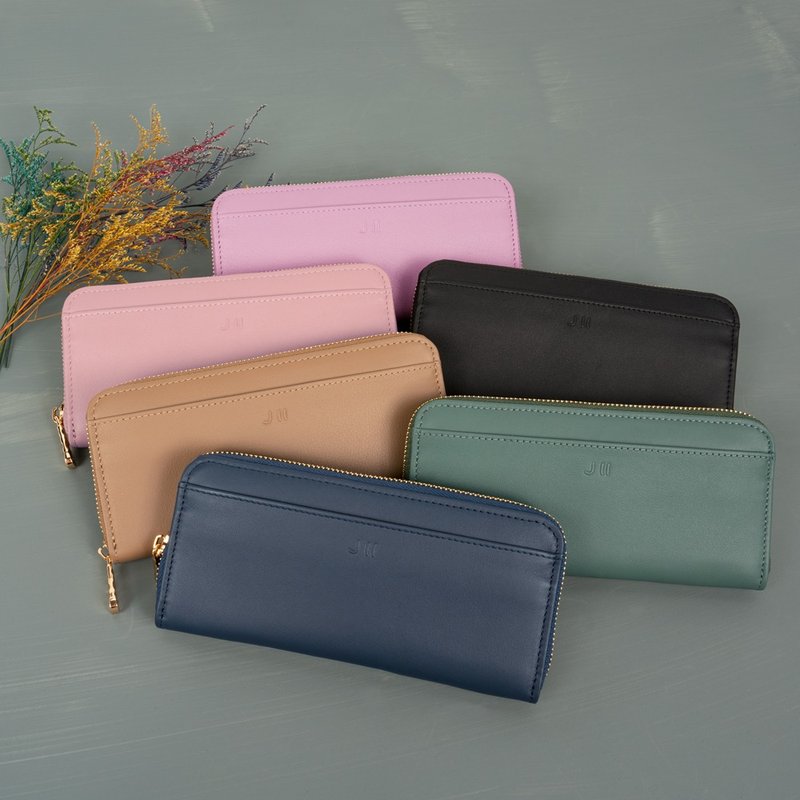 Long clip-soft skin leather single zipper long clip-5011-6-multi-color optional - กระเป๋าสตางค์ - หนังแท้ สึชมพู