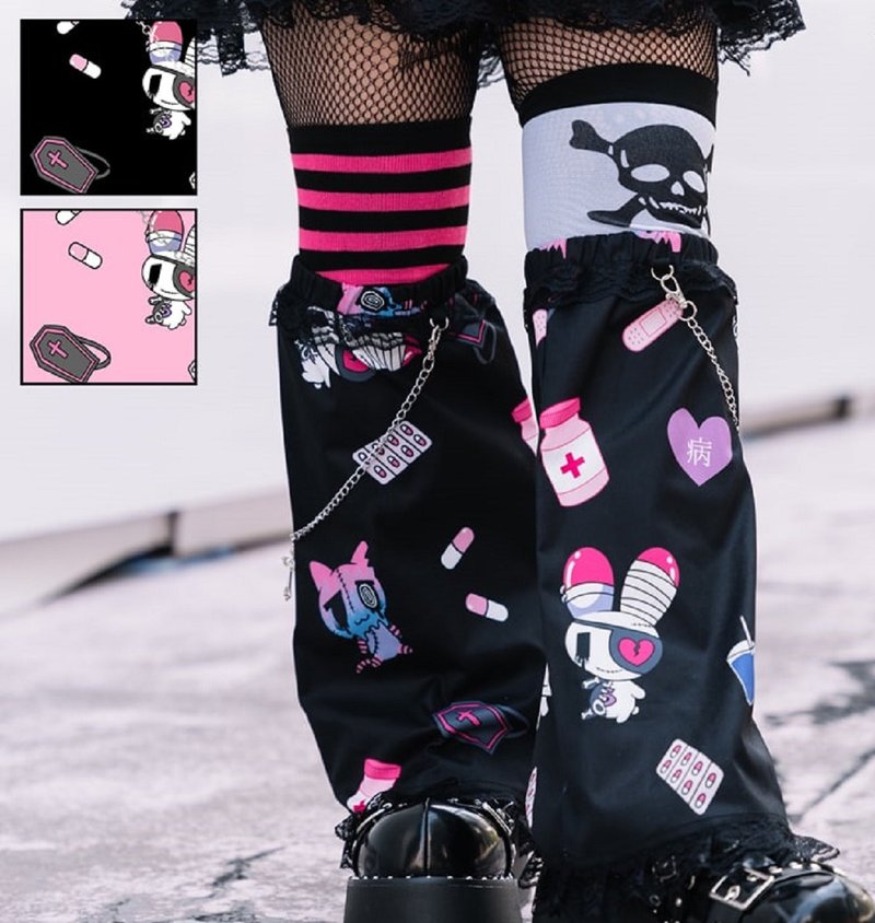 メンヘラチャン Co-branded Sick and Psychotic Girl Lace Lace Silver Socks Leg Cover【JA0482 - กางเกงเลกกิ้ง - เส้นใยสังเคราะห์ 