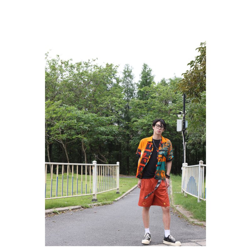張揚色彩個性夏威夷襯衫__窗花碼頭 - 男襯衫/休閒襯衫 - 其他人造纖維 橘色