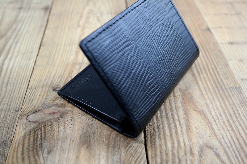 APEE leather handmade ~ business card holder ~ lizard striae ~ black - ที่เก็บนามบัตร - หนังแท้ สีดำ
