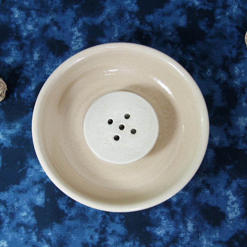 ツーピースミルキーポットホルダー、ティーボート、カップホルダー、ティーホルダー-直径約16.8 cm - 急須・ティーカップ - 陶器 ホワイト