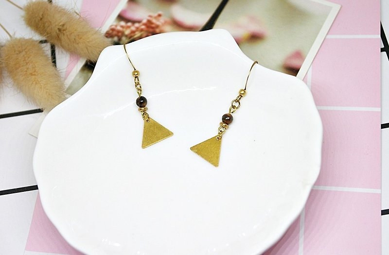 Bronze natural stone X <triangle Sensation> - hook earrings - Earrings & Clip-ons - Gemstone Gold