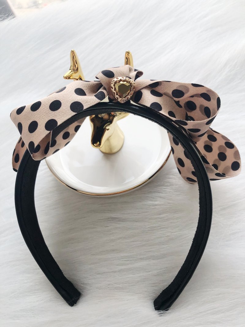 原創頂部波點蝴蝶結髮箍發飾頭飾 - 髮箍/髮帶 - 絲．絹 橘色