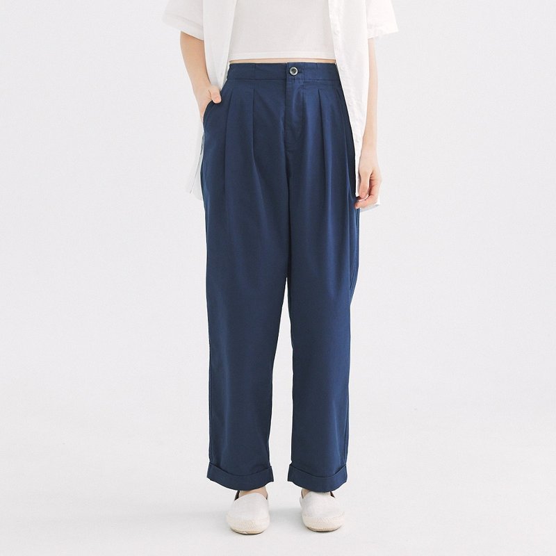 【Simply Yours】Versatile Discount Wide Pants Blue F - กางเกงขายาว - ผ้าฝ้าย/ผ้าลินิน สีน้ำเงิน