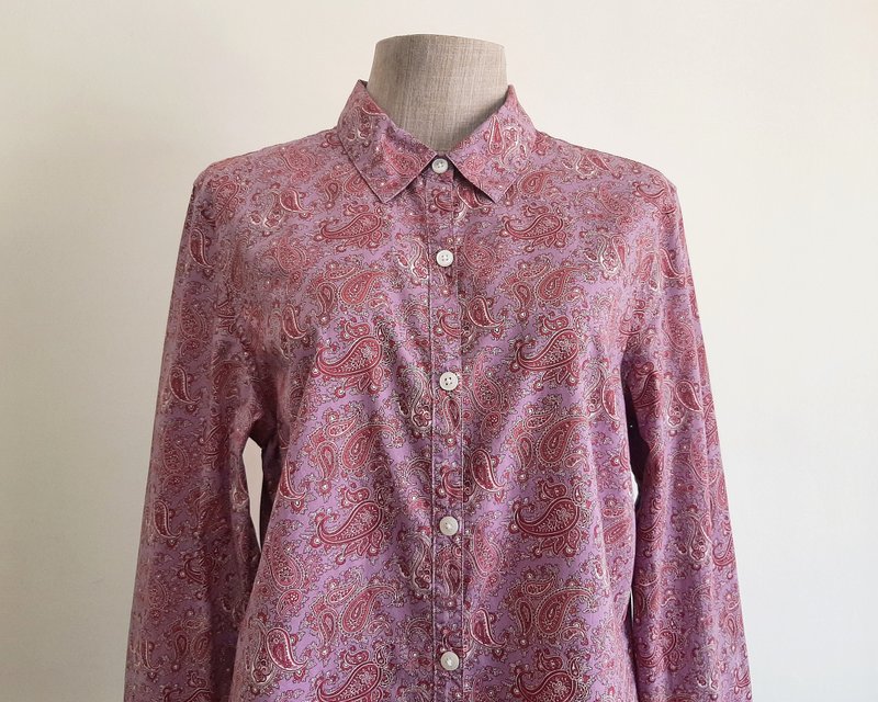 Medium Vintage CHARTER CLUB Purple Paisley Print Shirt Womens Cotton Blouse M - 女上衣/長袖上衣 - 棉．麻 紫色
