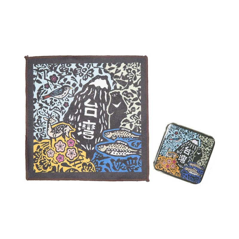保育臺灣【方巾小鐵盒組】 - 手帕 - 棉．麻 黑色