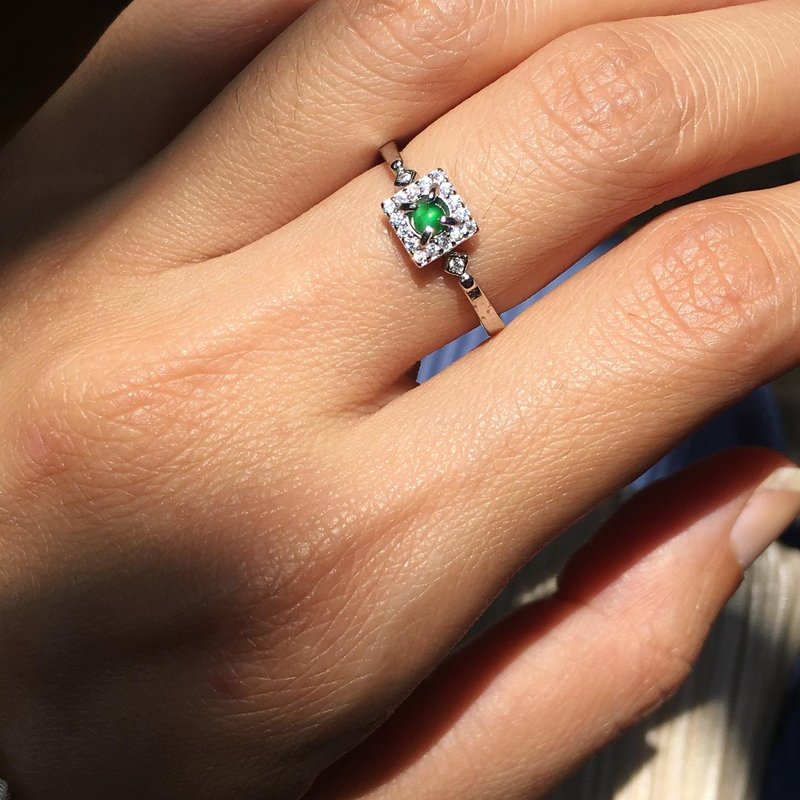 【Lost and find】Square Cat's Eye Emerald Ring - แหวนทั่วไป - เครื่องเพชรพลอย สีเขียว