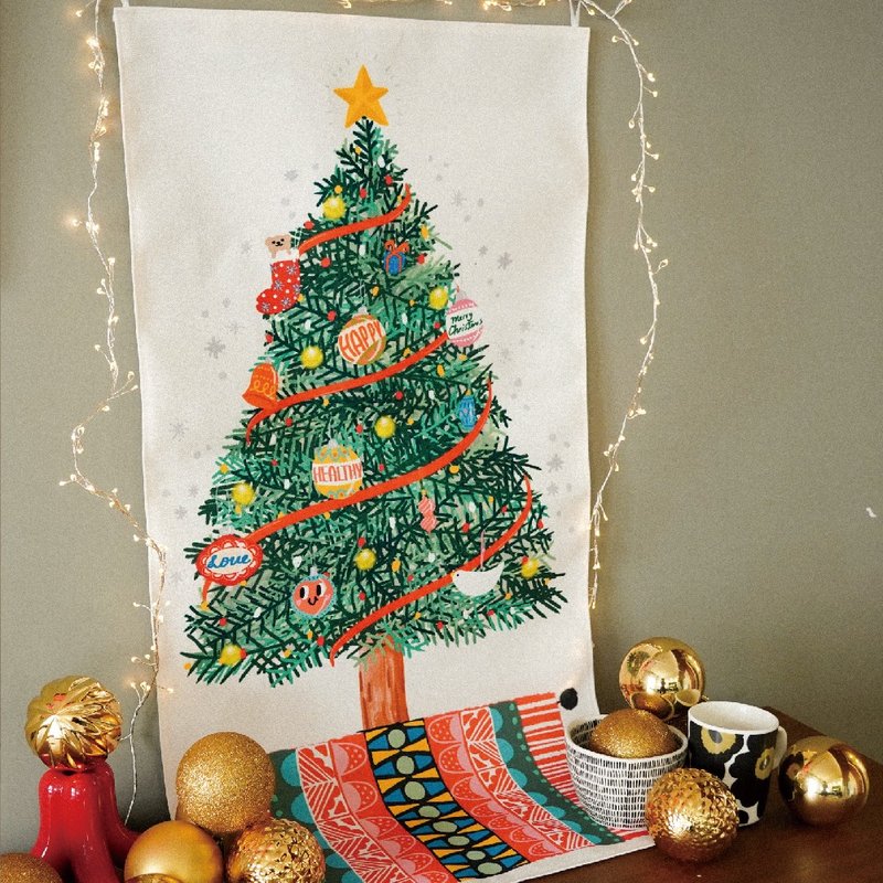 聖誕樹輕巧掛布-溫馨款 - 海報/掛畫/掛布 - 棉．麻 