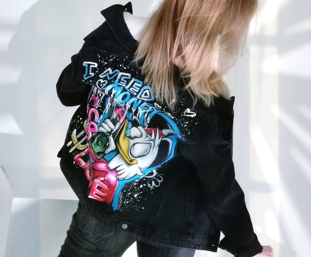 Custom Graffiti Style Hand Painted Denim Jacket Women's 