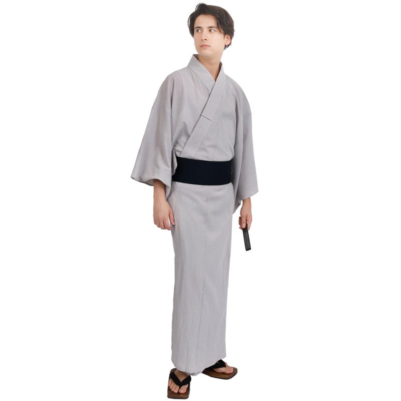 日本 和服 男 楊柳 浴衣 腰封 2 件 套組 M-5L 灰 z38-03 - 其他 - 棉．麻 灰色
