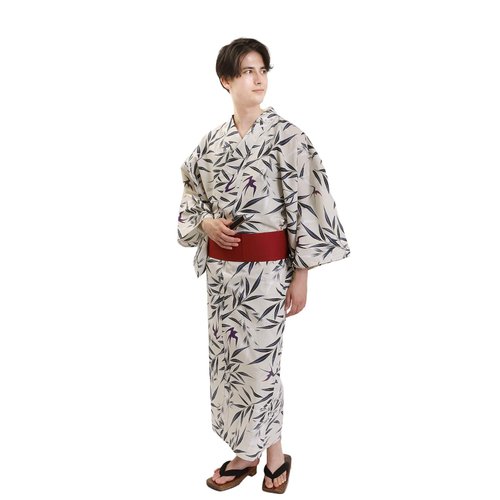 fuukakimono 日本 和服 男 綿 浴衣 腰封 2 件 套組 L Z35-c2 yukata