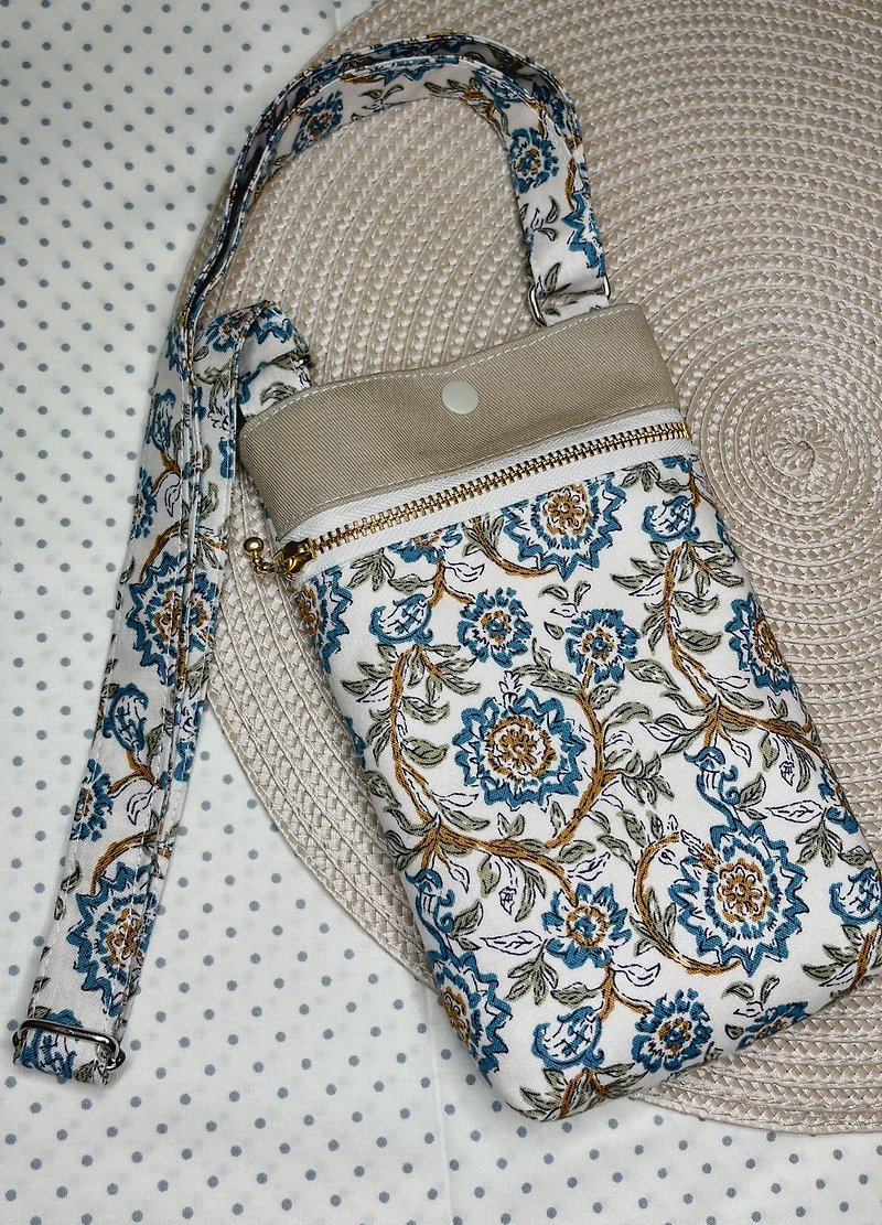vine flower cross-body phone bag - Messenger Bags & Sling Bags - Cotton & Hemp Khaki
