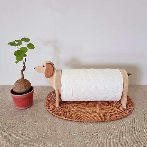 25 Degrees Room Wooden tissue paper holder in the kitchen Dachshund shape - woodwork from Chiang Mai