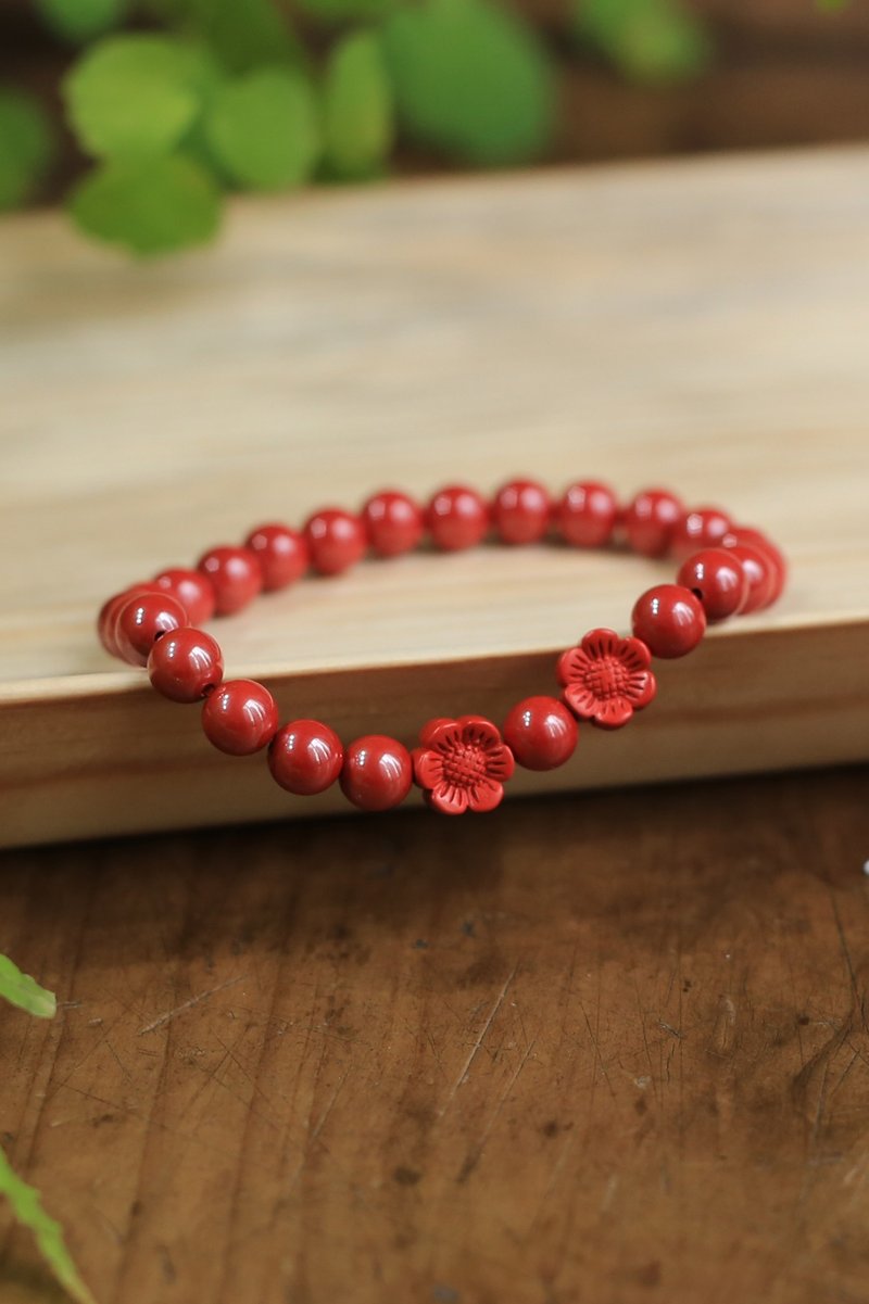 春秋手作 | 送你兩朵小花 | 6mm高含量帝王硃砂 | 本命年 - 手鍊/手環 - 半寶石 