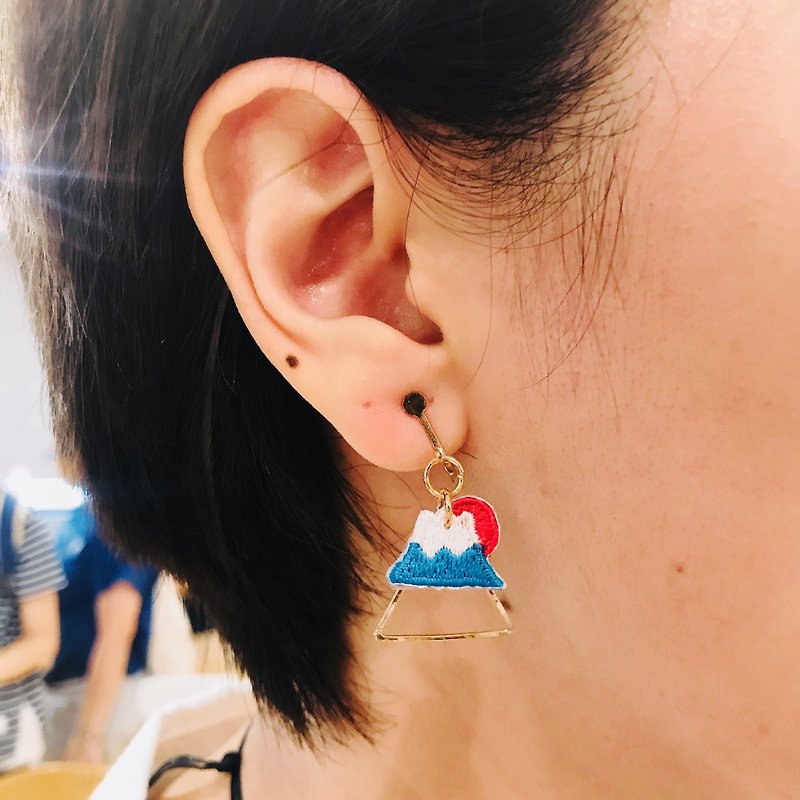 Embroidery earrings | Mount Fuji | Littdlework - Earrings & Clip-ons - Thread Multicolor