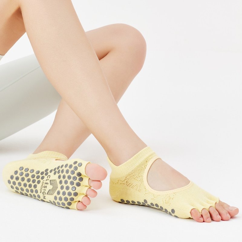 【Clesign】Toe Grip Socks Yoga Open Toe Socks - Spring and Summer New Colors - Lemon - Women's Yoga Apparel - Cotton & Hemp Yellow