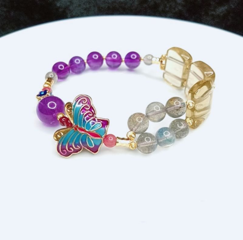 Gold and Silver Treasure Jinyin caibao 14K Purple Butterfly Natural Citrine Gray Moonlight Amethyst Bracelet - สร้อยข้อมือ - คริสตัล 