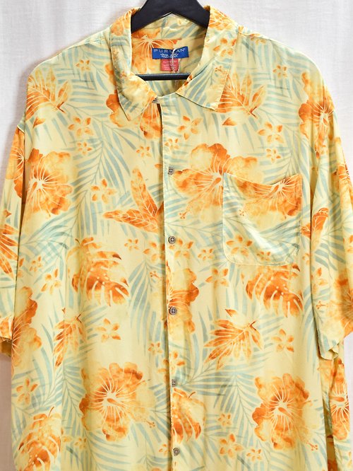 老爺夫人 Vintage 夏威夷花襯衫 橘黃熱帶花