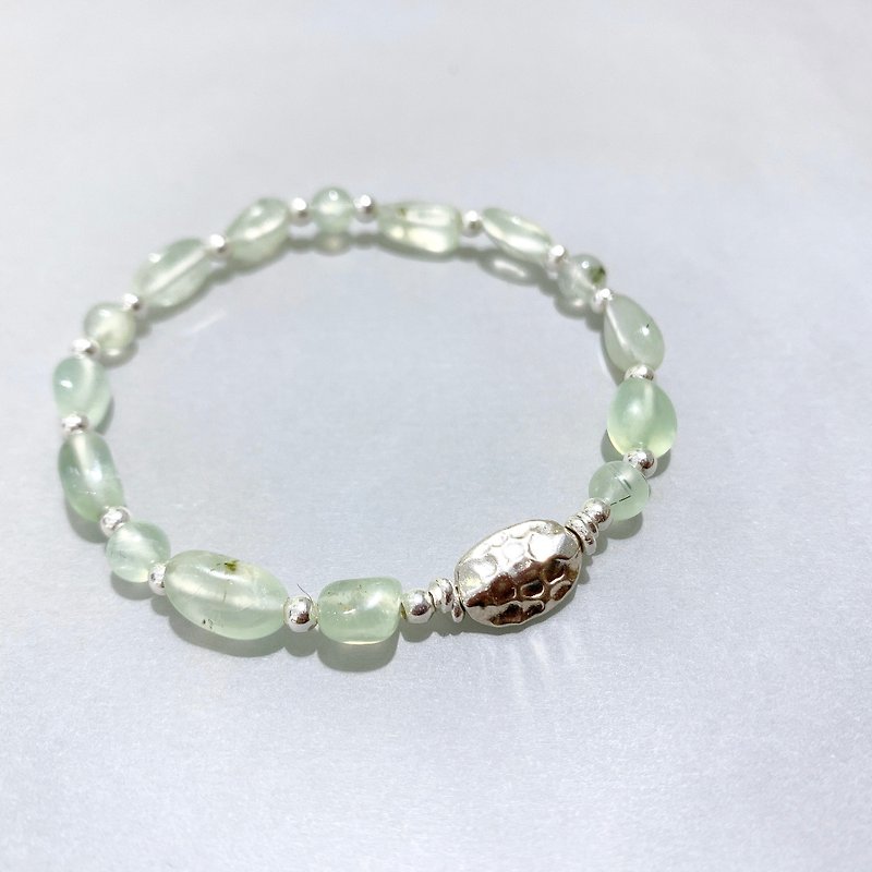 Ops Prehnite  Green Silver Gemstones Gift Unique Bracelet - สร้อยข้อมือ - เงินแท้ สีเขียว